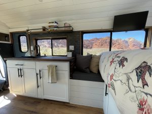 Skoolie bus conversion interior